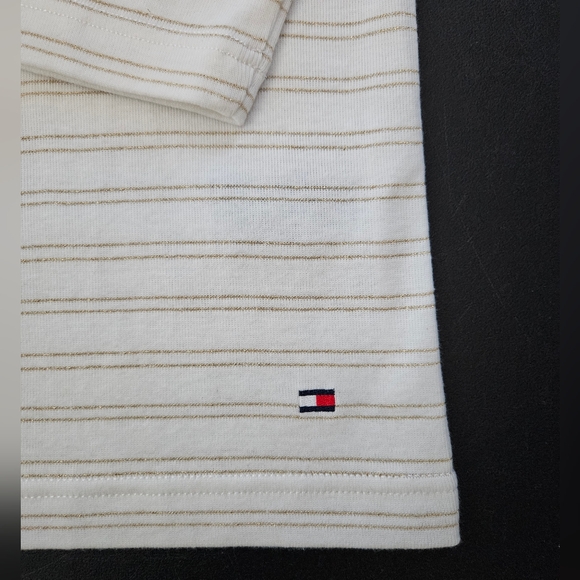 NWT - Tommy Hilfiger White Cotton w Gold Stripes Jersey - Size XL - Picture 2 of 11